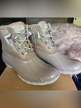 Sperry Beige Taupe Waterproof Duck Boots with Side Zipper
